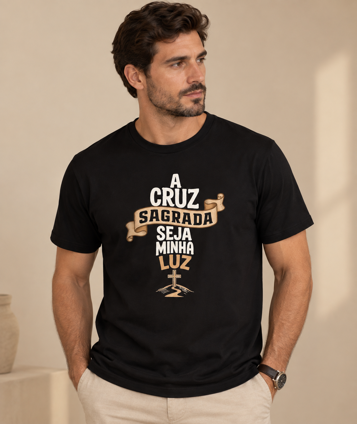 Camiseta A Cruz Sagrada Seja Minha Luz