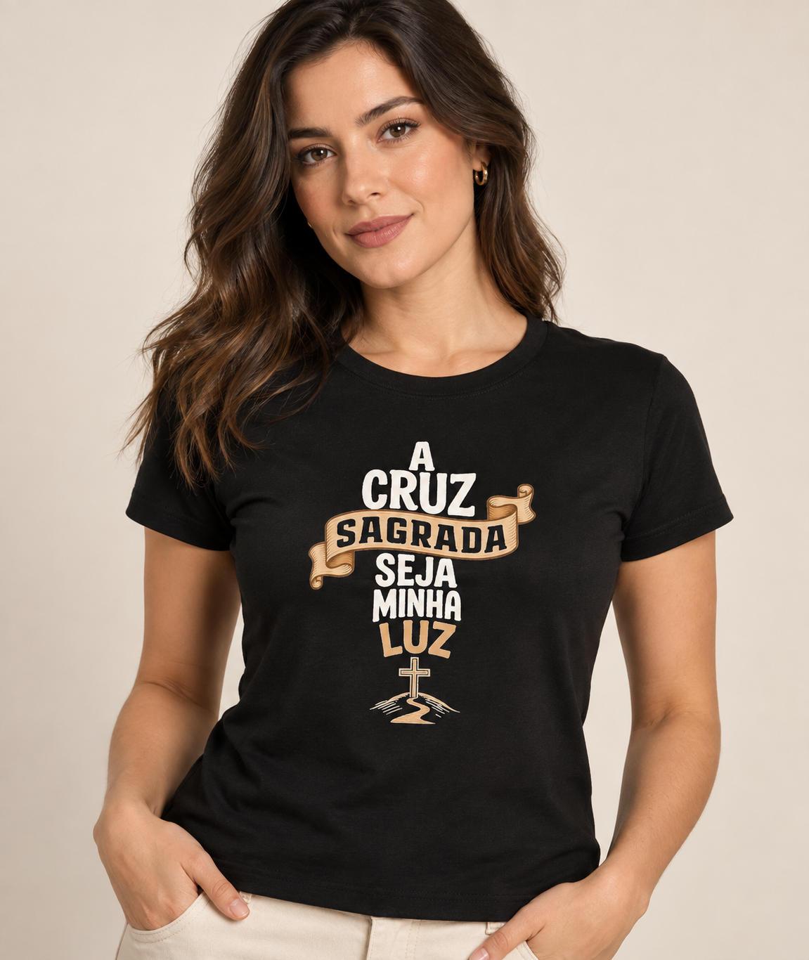Camiseta A Cruz Sagrada Seja Minha Luz