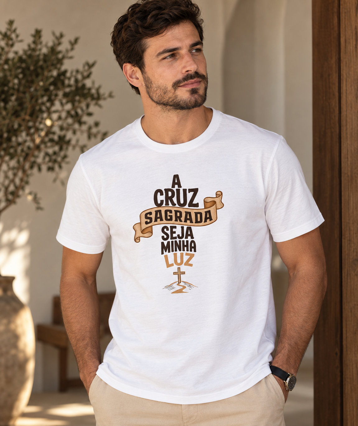 Camiseta A Cruz Sagrada Seja Minha Luz
